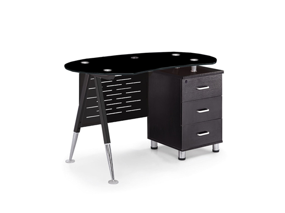 ESCRITORIO MYO CON TOPE DE CRISTAL, 1 CAJON, BASE DE METAL, COLOR NEGRO (4 CAJAS)