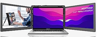 Extensor de pantalla WESTHOD, para laptop, monitor portátil de 13.5 pulgadas para MacBook con chip M1/M2, pantalla triple FHD IPS con un cable, triple pantalla tipo C para Windows, Mac e Switch, funciona con portátiles de 13 a 16 pulgadas