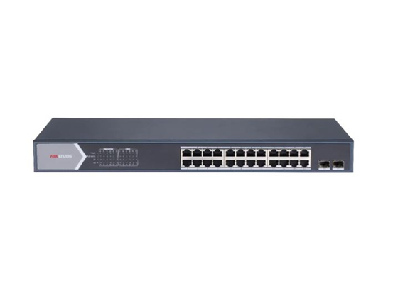 SWITCH 24 PUERTOS HIKVISION, 24 × GIGABIT POE, 300M (CAMARA),PROTOCOLOS DE GESTIÓN DE CAPA 2, (STP/RSTP, VLAN,SNMP, QOS), 2 PUERTOS SFP