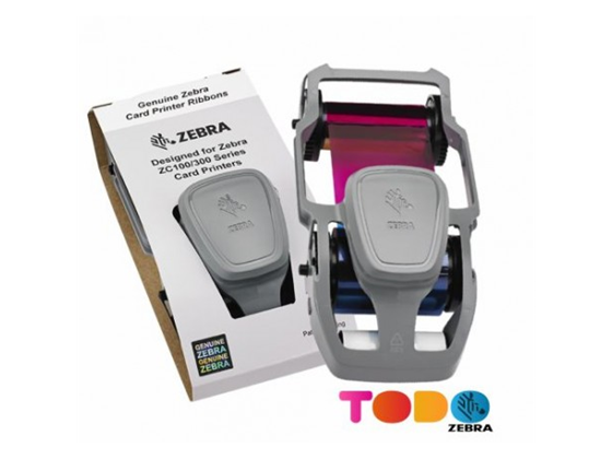 CINTA PARA IMPRESORA DE TARJETAS ZEBRA ZC300, COLOR YMCKOK, RENDIMIENTO DE 200 IMPRESIONES, COLOR FRONTAL, NEGRO LADO ATRAS.
