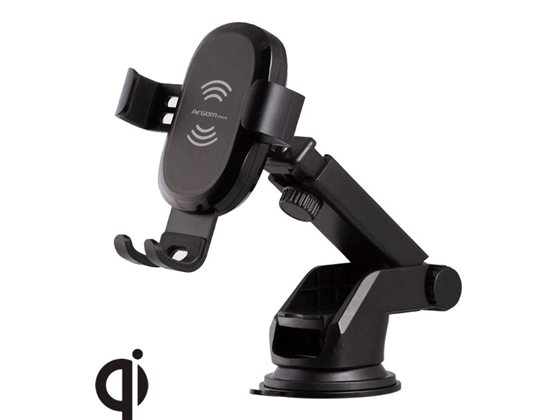 SOPORTE UNIVERSAL ARGOM PARA SMARTPHONES  VORTEX M1, AJUSTABLE 270 GRADOS, CARGADOR 10W 5V/2A FAST CHARGE ROTACIÓN 360. (ARG-AC-0160BK)