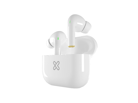 AUDIFONO CON MICROFONO KLIPX TUNEFIBUDS, BLUETOOTH 5.0, 37 HORAS DE REPRODUCCION, ESTUCHE CON BATERIA, WHITE (KTE-050-WH)