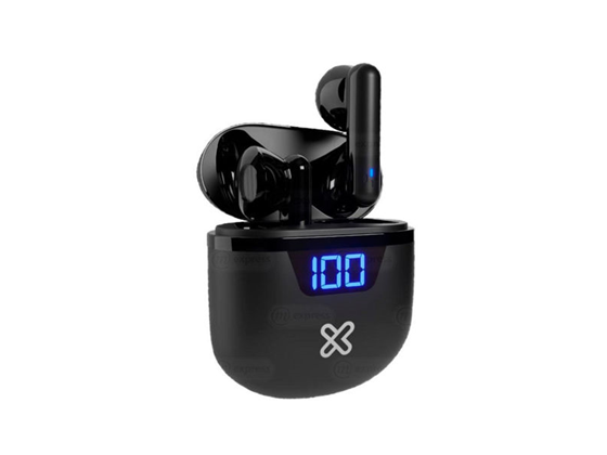 AUDIFONO CON MICROFONO KLIPX TOUCHBUDS, BLUETOOTH 5.0, 12 HORAS DE REPRODUCCION, ESTUCHE CON BATERIA Y PANTALLA PARA VER EL TIMEPO RESTANTE DE LA BATERIA, BLACK (KTE-006-BK)