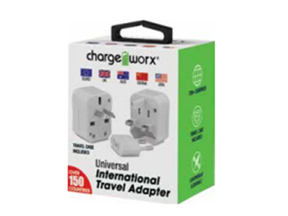 ADAPTADOR DE CORRIENTE INTERNACIONAL CHARGEWORX PARA CARGADOR DE PARED, 150 PAISES, (CX5016WH)
