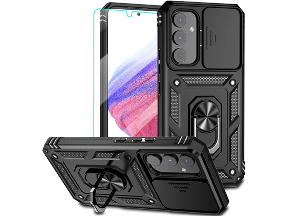 COVER PARA GALAXY A54 5G, CON PROTECTOR DE PANTALLA, COVER PARA CAMARA, STAND, NEGRO