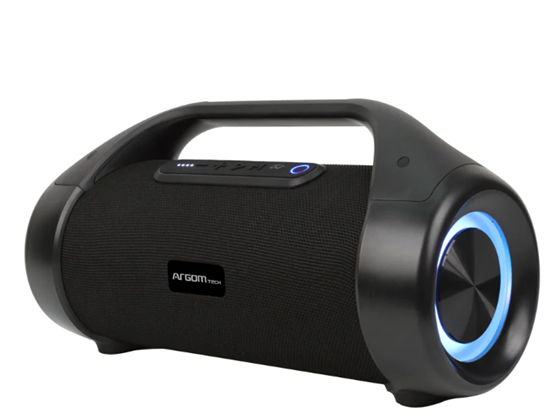 BOCINA ARGOM RADYON+ BEATS PREMIUM WIRELESS BT SPEAKER WITH LED LIGHTS, 50W, TWS INDOOR/OUTDOOR,  IPX5 WATER RESISTANT, BT 5.1, 3,600 MAH, BLACK.