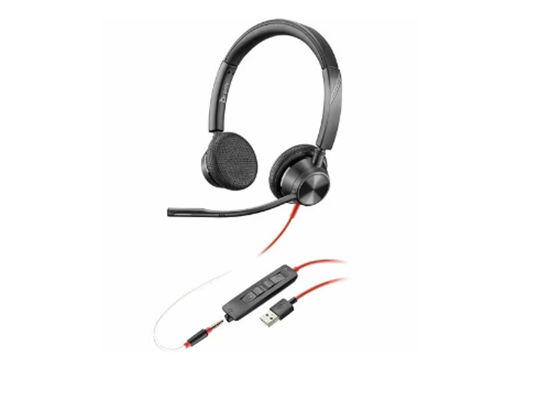 AUDIFONO CON MICROFONO POLY  BLACKWIRE 3325, BINAURAL - USB TIPO A - CON CABLE - 32 OHM - 20 HZ - 20 KHZ - CANCELACION DE RUIDO, NEGRO  (213938-101)