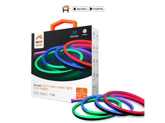 TIRA DE LUZ DE NEON RGBIC SMART NEXXT, (HOME AUTOMATION), INALAMBRICA, LED MULTI-COLOR, PROGRAMABLE POR HORARIO, SE CONTROLA POR APLICACIÓN, CONTROL DE VOZ 16.4FT- (NHB-S614)