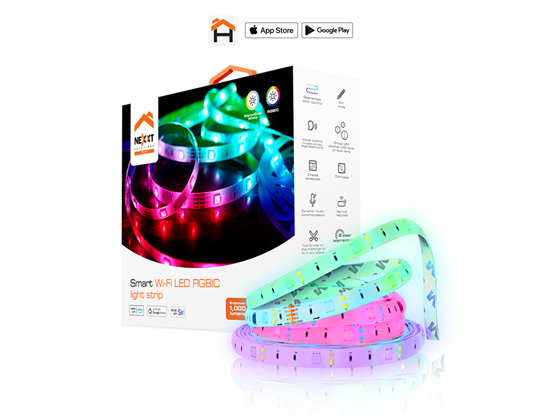 KIT DE TIRA DE LED RGBIC SMART NEXXT, (HOME AUTOMATION), INALAMBRICA, LED MULTI-COLOR, PROGRAMABLE POR HORARIO, SE CONTROLA POR APLICACIÓN, CONTROL DE VOZ, 16.4 PIES - (NHB-S613)