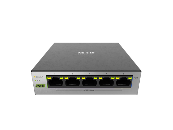 SWITCH DE SOBREMESA NEXXT VERTEX501, 5 PUERTOS POE+ GIGABIT, 65W MAX, (NSW-V501P)