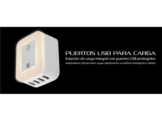 TOMACORRIENTE FORZA, 4 PUERTOS USB 4.8 AMP, LUZ NOCTURNA, PROTECTOR SOBRETENSIÓN, 110/220V (FWT-4012USB)