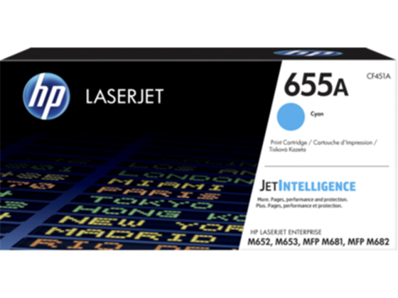 TONER HP 655A - CF451A - CYAN - 10,500 PAGINAS - PARA IMPRESORA LASERJET COLOR ENTERPRISE M681DH - M682Z - M652DN - M653DN