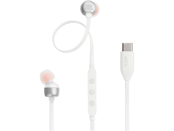 AUDIFONOS JBL TUNE 310C INTRAUDITIVOS CON CABLE DE ALTA RESOLUCION, CON CONTROL REMOTO DE 3 BOTONES, CON MICROFONO, COLOR BLANCO, COMPATIBLE CON DISPOSITIVOS USB-C (JBLT310CBLKAM)