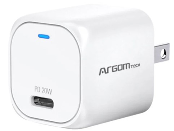CARGADOR USB DE PARED ARGOM, 20W, CARGA RAPIDA, TECNOLOGIA PD PUERTO TIPO-C  P/CELULARES.