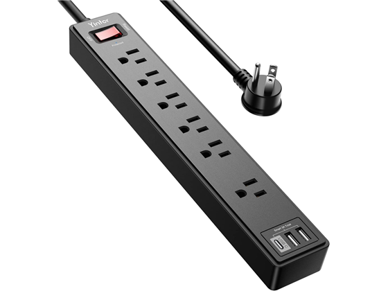 PROTECTOR REGLETA YINTAR , 6X OUTLETS, 3X PUERTOS USB, NEGRO