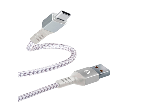 CABLE TIPO-C A LIGHTNING ARGOM, 6 PIES, PD CARGA RAPIDA, NYLON TRENZADO, FLEXIBLE, BLANCO.