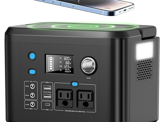 POWER STATION POWKEY, 350W/260WH, 70,000MAH BACKUP, 110V, 2X AC OUTLETS, 2X USB, 1X USB-C, 1X PLATAFORMA DE CARGA INALAMBRICA 10W, LUZ LED, NEGRO