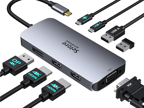 DOCKING STATION USB-C, 8 EN 1, 2X HDMI, 1X DISPLAY PORT, 1X VGA, 1X PD (POWER), 1X USB-C, GRIS