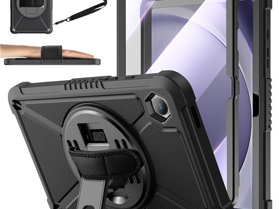 COVER ZTOTOPCASES PARA SAMSUNG GALAXY TAB A9+ / A9 PLUS 11'' 2023, A PRUEBA DE CHOQUES, SOPORTE GIRATORIO 360, CORREA DE MANO/HOMBRO, PROTECTOR DE PANTALLA, NEGRO