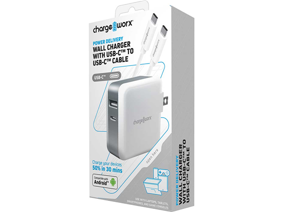 CARGADOR MOVIL (POWER DELIVERY) CHARGEWORX, ENTRADA USB-C CARGA RAPIDA 48W, COMPATIBLE CON  TELEFONOS INTELIGENTES ANDROID COLOR BLANCO (CX3062WH)