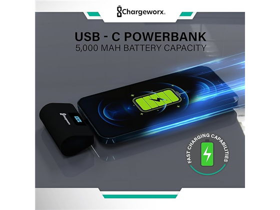 CARGADOR MOVIL (MINI POWER BANK) CHARGEWORX, 5,000MAH, 10W, COMPATIBLE CON IPHONES, LIGHTNING, COLOR BLANCO