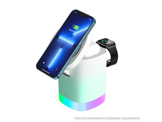CARGADOR MOVIL DE CARGA INALÁMBRICA, 15 W, CARGA RAPIDA, 3 DISPOSITIVOS A LA VEZ, COMPATIBLE CON SMARTPHONES, AURICULARES Y APPLE WATCH, CONTROL DE CARGA. BLANCO (CX5329WH).
