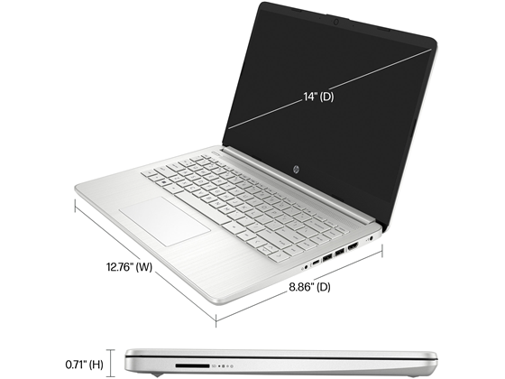 LAPTOP HP 14-DQ0703 14" HD, INTEL PENTIUM N5030 1.1 GHZ, 4GB DDR4, 128GB M.2 NVME PCI-E, GRAFICOS INTEL UHD, WINDOWS 11 INGLES, WLAN AC, BLUETOOTH, 1X HDMI 1.4B, FINGER PRINT READER, CARD READER, BT 5.0, AUDIO JACK 3.5" SILVER (9P519UA#ABA)