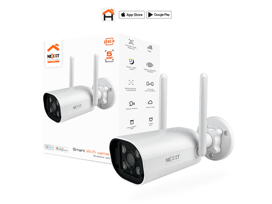 CAMARA DE VIGILANCIA NEXXT EXTERIOR, SMART WIFI (HOME AUTOMATION), 2K+, 5MP, FIJA, DIA Y NOCHE, RANURA PARA MICRO-SD, APLICACION DE GRABACION, LUCES AUTOMATICAS 90 LUMENS, FILTRO PARA CUERPO HUMANO, IP65, VISION NOCTURNA A COLOR, (NHC-OF10)