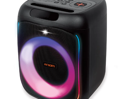BOCINA ARGOM RAVE BOX 65  WIRELESS BT PARTY SPEAKER PREMIUN WITH FLAME LED LIGHTS, 600W P.M.P.O, WIRELESS BT SPEAKER, 1/4 "ENTRADA DE MICRÓFONO PARA KARAOKE, MICROFONO ALAMBRICO, NEGRO (ARG-SP-4050BK)