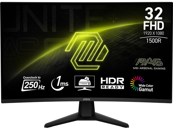MONITOR MSI MAG 32C6X GAMING CURVO 1500R, 32", FHD 1920 X 1080  250HZ, 1 MS TIEMPO DE RESPUESTA, 1 X DISPLAYPORT 1.4, 2 X HDMI 2.0B, 180 HZ, RAPID VA, (AMD ADAPTIVE SYNC)