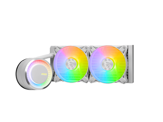 ABANICO PARA CPU MSI SERIE MAG CORELIQUID E240 ALL-IN-ONE LIQUID CPU COOLER 240MM, RADIADOR 12 VIAS, 2*120MM ARGB, BLANCO, COMPATIBLE CON INTEL LGA 1150 / 1151 / 1155 / 1156 / 1200 / 1700 / 1851, AMD AM5 / AM4.