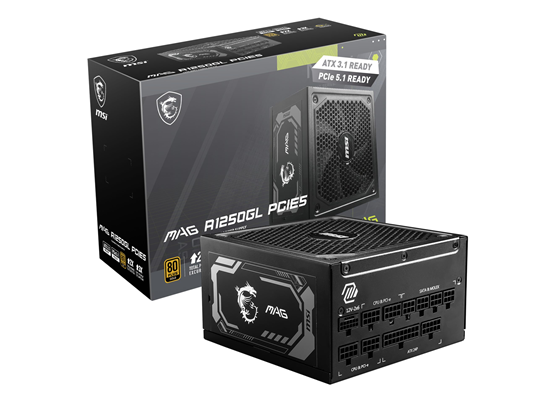 POWER SUPPLY MSI MPG A1250GL PCIE 5.0, 80 GOLD FULL MODULAR GAMING PSU, CABLES PLANOS, ATX 3.1, PCIE 5.1