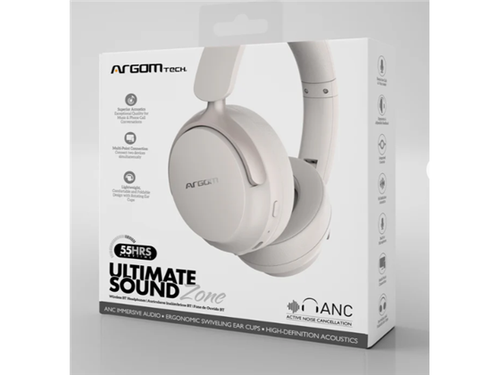 AUDIFONO ARGOM ULTIMATE SOUND ZONE BT 5.4 , CANCELACION DE RUIDO, TIEMPO DE MUSICA/LLAMADA HASTA 55 HORAS, CONEXIÓN MULTIPUNTOS, PUERTO DE CARGA TIPO C, DIADEMA ERGONÓMICA Y AJUSTABLE, COLOR BEIGE. (ARG-HS-2682BG)