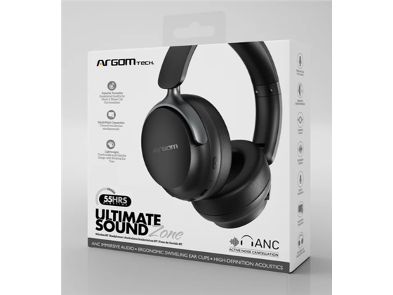 AUDIFONO ARGOM ULTIMATE SOUND ZONE BT 5.4 , CANCELACION DE RUIDO, TIEMPO DE MUSICA/LLAMADA HASTA 55 HORAS, CONEXIÓN MULTIPUNTOS, PUERTO DE CARGA TIPO C, DIADEMA ERGONÓMICA Y AJUSTABLE, COLOR NEGRO. (ARG-HS-2682BK)