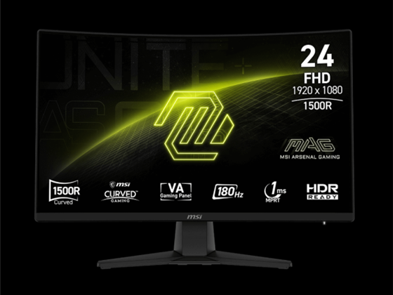 MONITOR MSI MAG 242C 24" CURVO, 1920 X1080, 1 X DISPLAYPORT 1.2A, 2 X HDMI 2.0B, 1X EARPHONE OUT, 180 HZ VA FHD GAMING MONITOR AMD FREESYNC PREMIUM