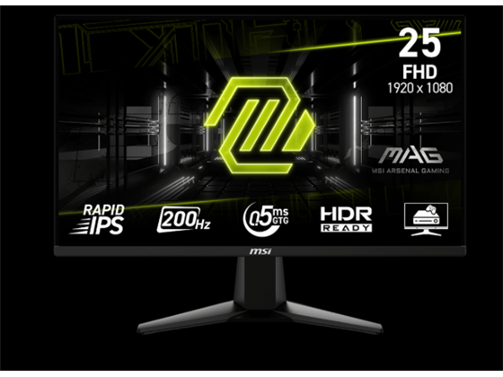 MONITOR MSI MAG 255F E20 25" FLAT, 1920 X1080, 1 X DISPLAYPORT 1.2A, 2 X HDMI 2.0B, 1X EARPHONE OUT, 200 HZ FHD GAMING MONITOR AMD FREESYNC PREMIUM