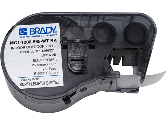 CINTA DE ETIQUETAS BRADY, 25 'DE LARGO, 1 "DE ANCHO, COMPATIBLE CON DYMO BMP41, BMP51 Y BMP53,