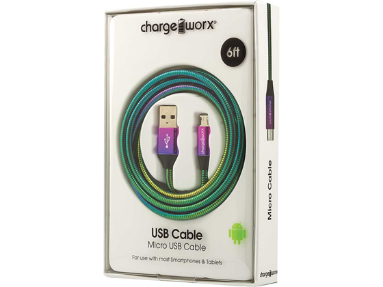 CABLE MICRO USB PARA SMARTPHONES & TABLETS, CHARGEWORX, 6FT, ARCOIRIS (CX4837IR)