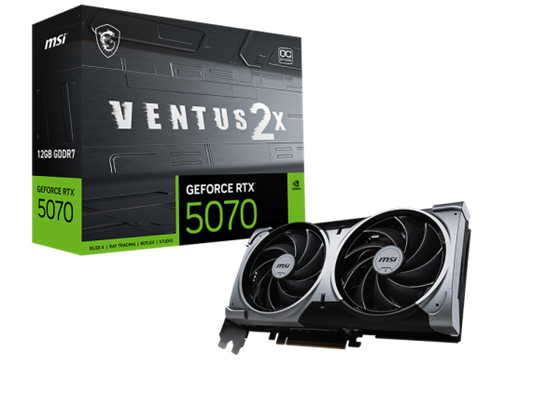 TARJETA DE VIDEO MSI GEFORCE RTX 5070 VENTUS 2X OC, PCI EXPRESS GEN 4, 2542 MHZ, 28 GBPS, 12GB GDDR6, 192-BIT, 16 PIN CONNECTOR, DISPLAYPORT X 3 (V2.1B), HDMI X 1(SUPPORTS 4K @ 480HZ - 8K @ 120HZ AS SPECIFIED IN HDMI 2.1B) POWER SUPPLY RECOMENDADO 600W