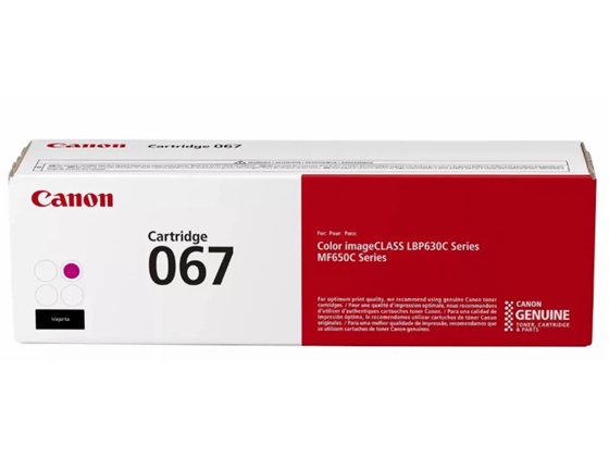 TONER CANON 067 MAGENTA, (RENDIMIENTO APROX. 1,300 PAG) COMPATIBLE CON LBP633CDW, LBP632CDW, MF653CDW, MF654CDW, MF656CDW.