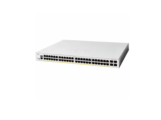 SWITCH CISCO CATALYST SERIE 1200, DE 48 PUERTOS -4G, POE, CONMUTADOR ETHERNET ADMINISTRABLE - GIGABIT ETHERNET - 10/100/1000BASE-T, 1000BASE-X - COMPATIBLE CON 3 CAPAS - 4 RANURAS SFP - CONSUMO DE ENERGÍA DE 451,95 W - PRESUPUESTO DE POE DE 375 W - PAR TRENZADO, FIBRA ÓPTICA.