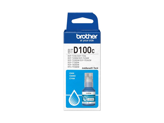BOTELLA DE TINTA BROTHER  - BTD100C  - CYAN - 48.8ML - PARA IMPRESORA MFC-T930DW -  DCP-T830DW - DCPT730DW - DCP-T530DW - DCP-T430W - DCP-T230