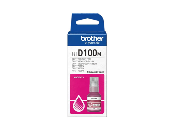 BOTELLA DE TINTA BROTHER  - BTD100M  - MAGENTA - 48.8ML - PARA IMPRESORA MFC-T930DW -  DCP-T830DW - DCP-T730DW - DCP-T530DW - DCPT430W - DCP-T230