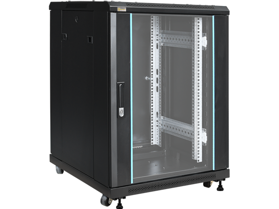 GABINETE DE PISO AGILER 18U, 19" 600 X 600, PUERTA FRONTAL CON CRISTAL TEMPLADO CON CERRADURA, PUERTA TRASERAS PROFUNDAS 100MM CON CERRADURA, PANELES LATERALES ABIERTOS DE ACCESO RAPIDO, BLACK (2 CAJAS).