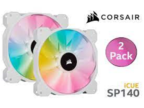 ABANICO CORSAIR SP140 140MM (DUAL PACK) RGB ELITE PERFORMANCE, PARA CASE, INCLUYE ICUE HUB, BLANCO (CO-9050139-WW)