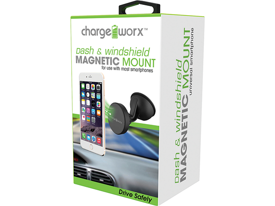 SOPORTE MAGNETICO UNIVERSAL  PARA SMARTPHONES & IPODS EN VENTANA & PARABRISAS DE VEHICULO CHARGEWORX, NEGRO.