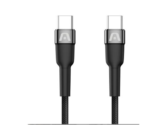 CABLE TIPO-C A TIPO-C ARGOM, 6 PIES, 100W PD CARGA RAPIDA, NYLON TRENZADO, FLEXIBLE, NEGRO.