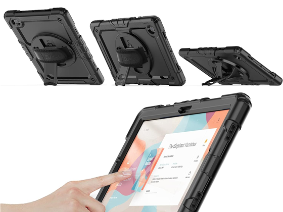 COVER SEYMAC PARA SAMSUNG GALAXY TAB A9 8.7" 2023, ESTUCHE DE TRES CAPAS, SOPORTE GIRATORIO, CORREA DE MANO, PROTECTOR DE PANTALLA, RESISTENTE A LAS SACUDIDAS, NEGRO (B0CKYJQ6HD)