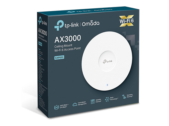 ACCESS POINT TP-LINK OMADA, ENGENIUS EAP650, WI-FI 6 (802.11AX) 2402 MBPS, 574 MBPS EN LA BANDA DE 2.4 GHZ.