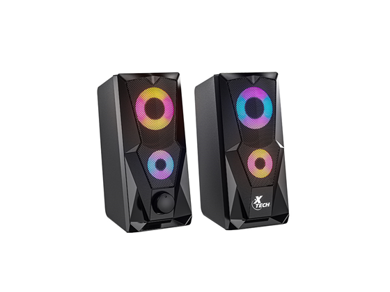 BOCINAS XTECH FIRESHOT 2.0, AUDIO JACK 3.5 + USB PARA LUCES LED, NEGRO (XTS-131)